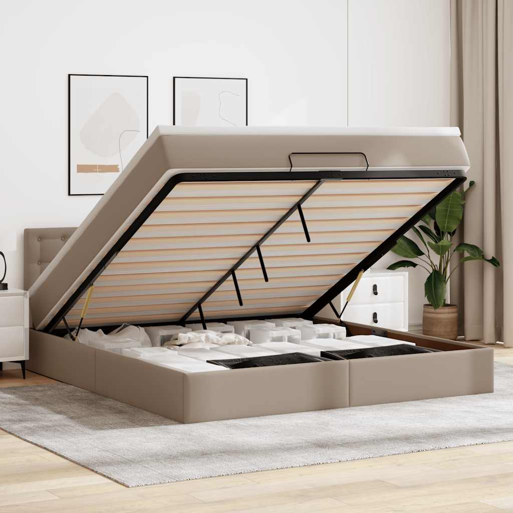 Ottoman bed met matras 160x200cm kunstleer cappuccinokleurig is nu te koop bij PeponiXL, paradijselijk wonen!