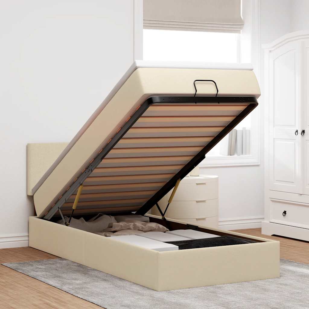 Bed met matras 100x200 cm stof crèmekleurig is nu te koop bij PeponiXL, paradijselijk wonen!