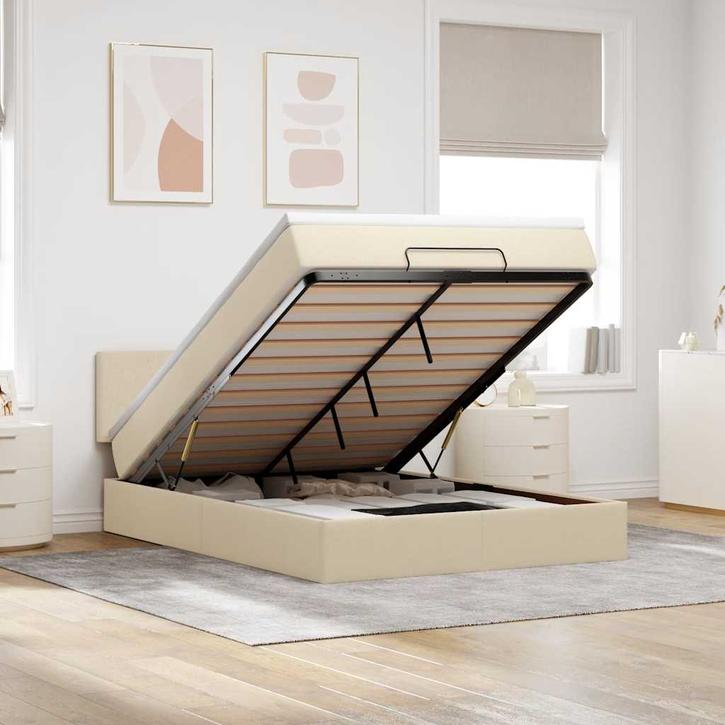 Bed met matras 140x190 cm stof crèmekleurig is nu te koop bij PeponiXL, paradijselijk wonen!