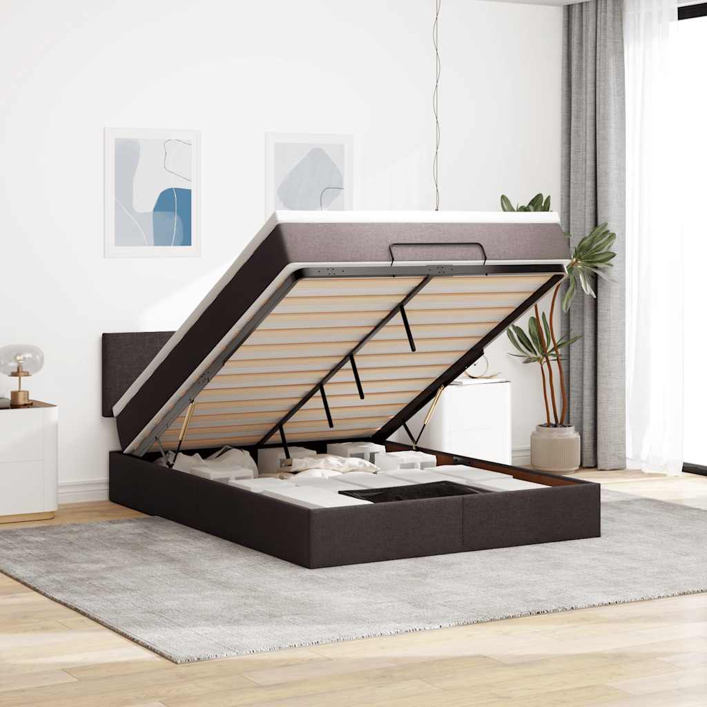 Ottoman bed met matras 140x200cm stof donkerbruin is nu te koop bij PeponiXL, paradijselijk wonen!