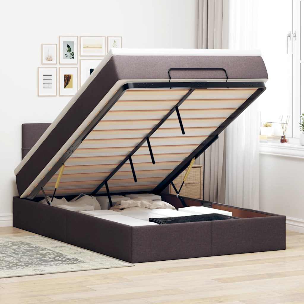 Bed met matras 120x200 cm stof donkerbruin is nu te koop bij PeponiXL, paradijselijk wonen!