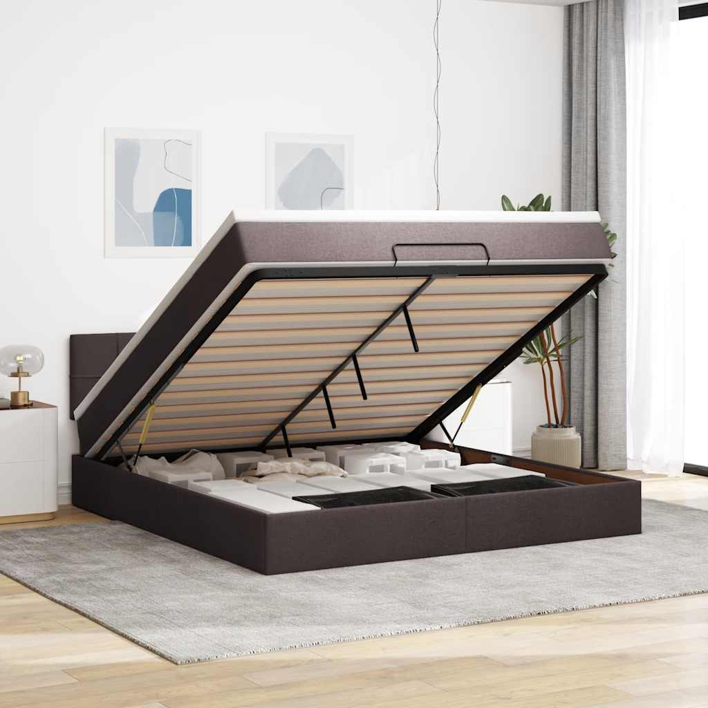 Ottoman bed met matras 160x200cm stof donkerbruin is nu te koop bij PeponiXL, paradijselijk wonen!