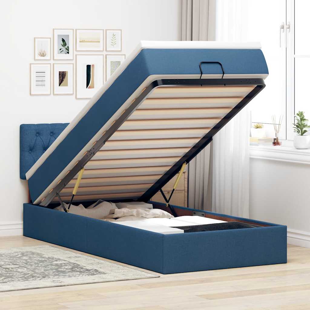 Ottoman bed met matras 90x190cm stof blauw is nu te koop bij PeponiXL, paradijselijk wonen!