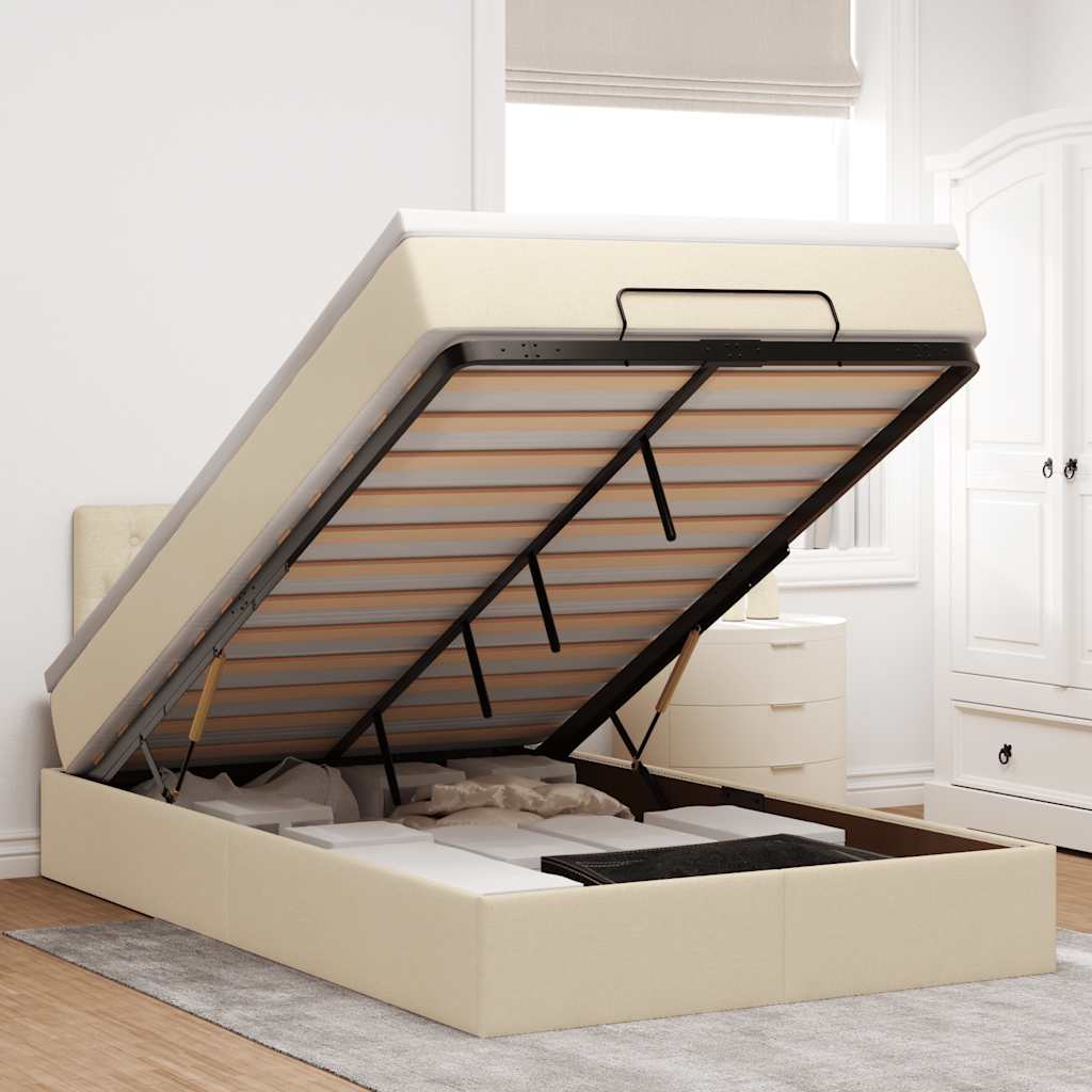 Ottoman bed met matras 120x200cm stof crèmekleurig is nu te koop bij PeponiXL, paradijselijk wonen!