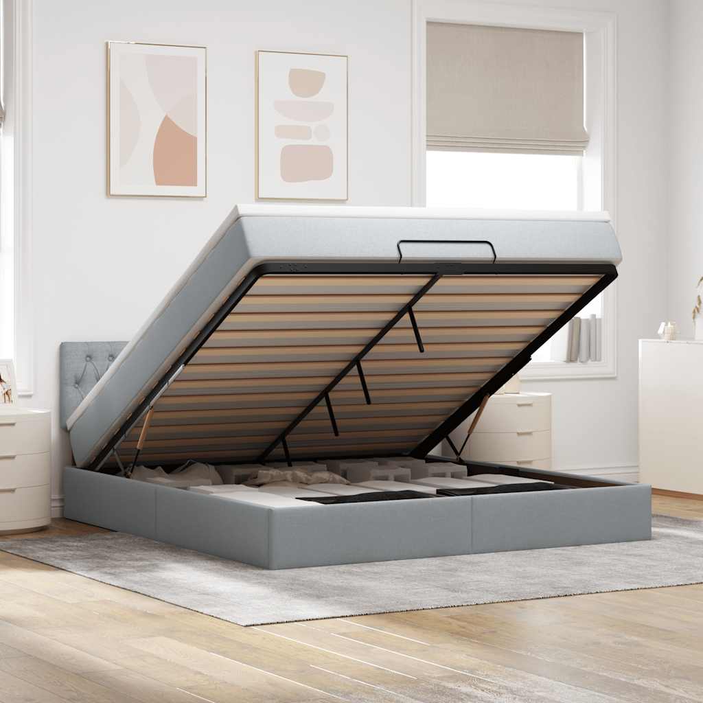 Ottoman bed met matras 180x200cm stof lichtgrijs is nu te koop bij PeponiXL, paradijselijk wonen!
