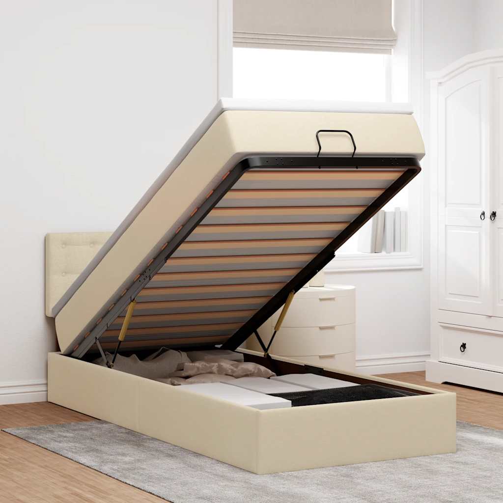 Ottoman bed met matras 90x190cm stof crèmekleurig is nu te koop bij PeponiXL, paradijselijk wonen!