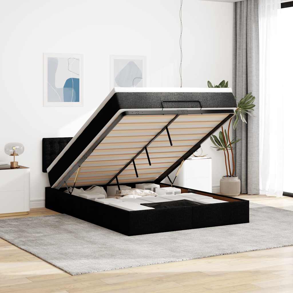 Bed met matras 140x200 cm stof zwart is nu te koop bij PeponiXL, paradijselijk wonen!