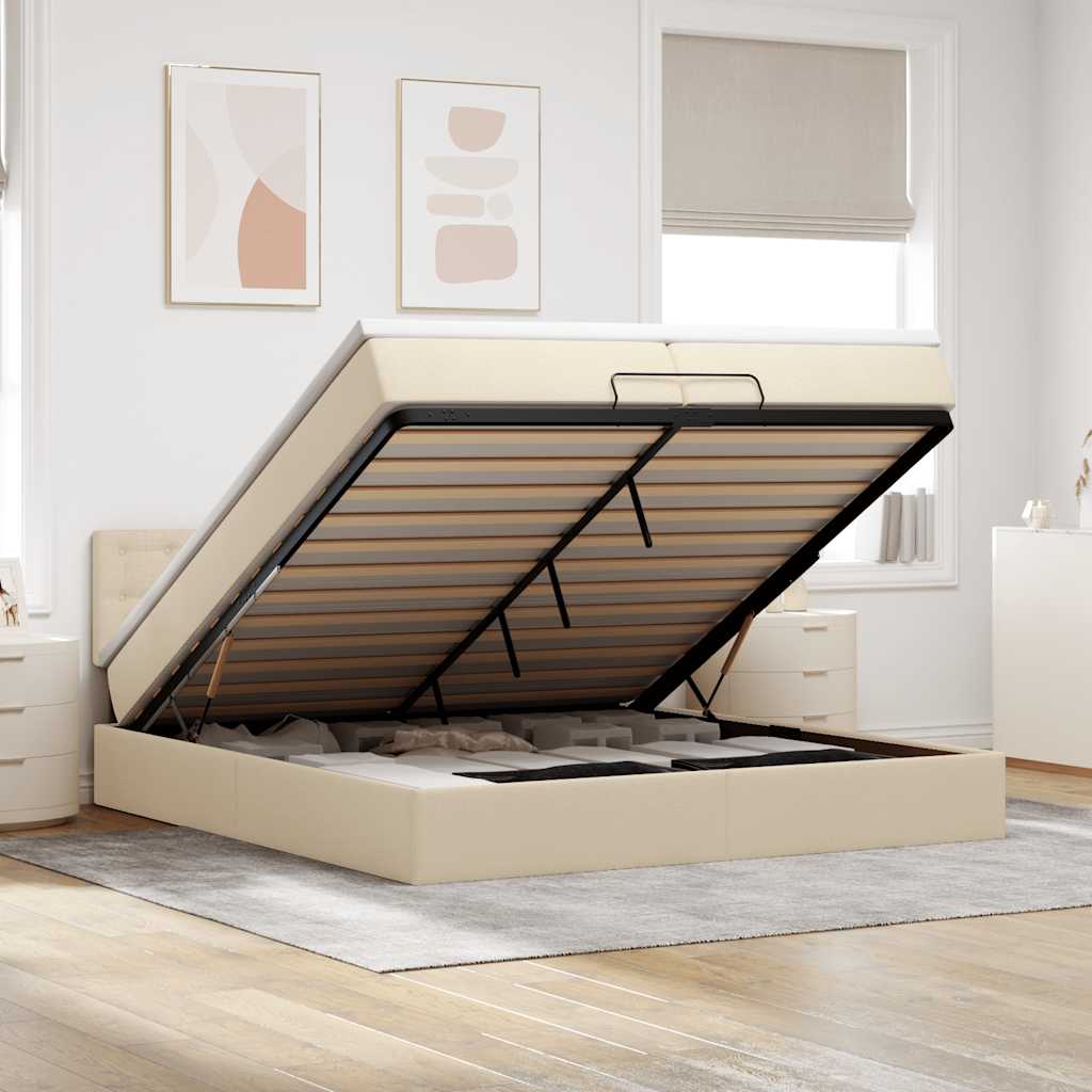 Ottoman bed met matras 200x200 cm stof crèmekleurig is nu te koop bij PeponiXL, paradijselijk wonen!