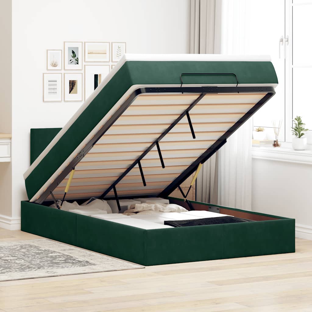 Ottoman bed met matras 120x200cm fluweel donkergroen is nu te koop bij PeponiXL, paradijselijk wonen!