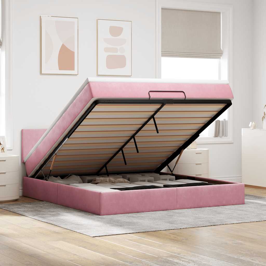 Ottoman bed met matras 180x200 cm fluweel roze is nu te koop bij PeponiXL, paradijselijk wonen!