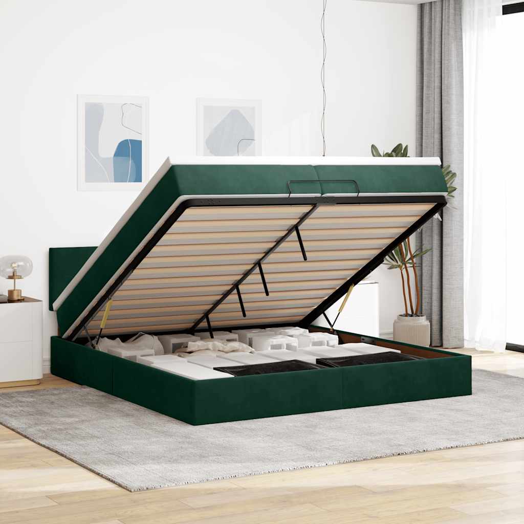 Ottoman bed met matras 200x200 cm fluweel donkergroen is nu te koop bij PeponiXL, paradijselijk wonen!