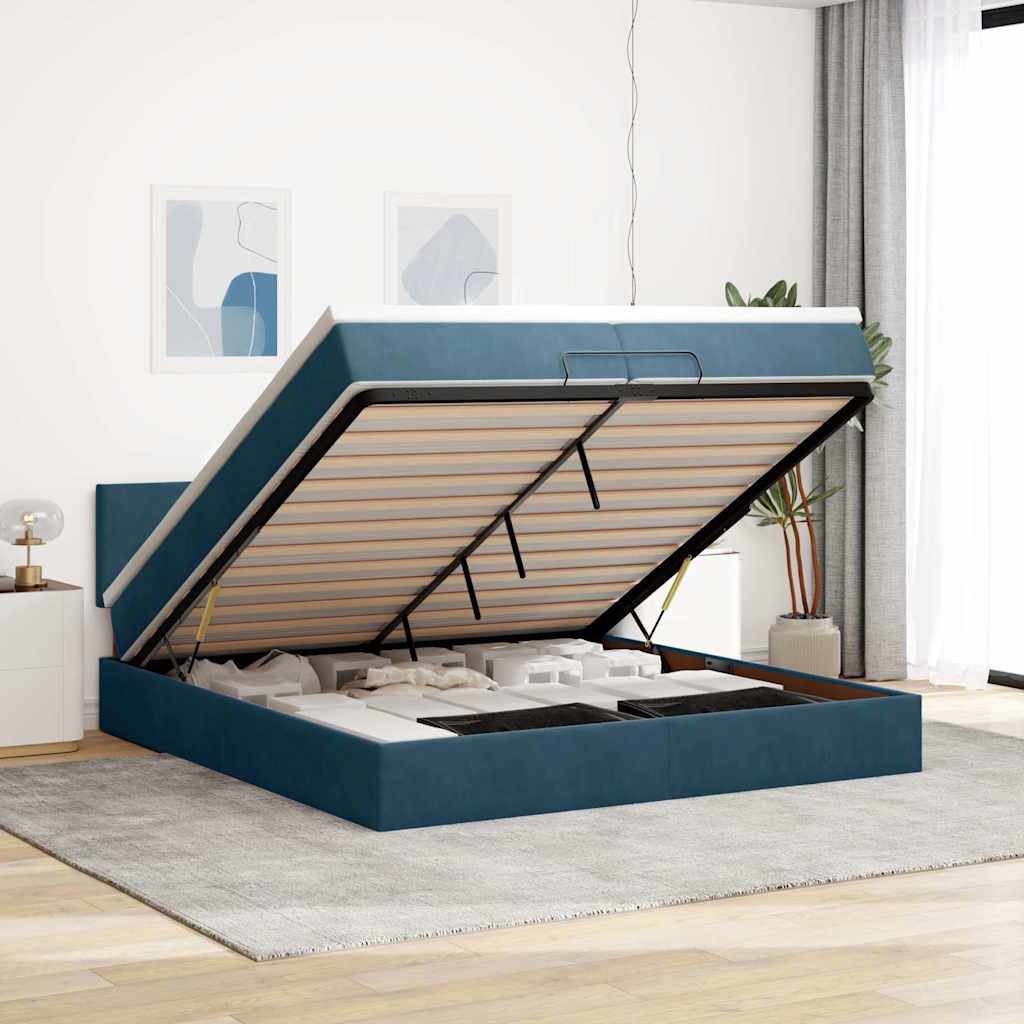 Ottoman bed met matras 200x200 cm fluweel donkerblauw is nu te koop bij PeponiXL, paradijselijk wonen!