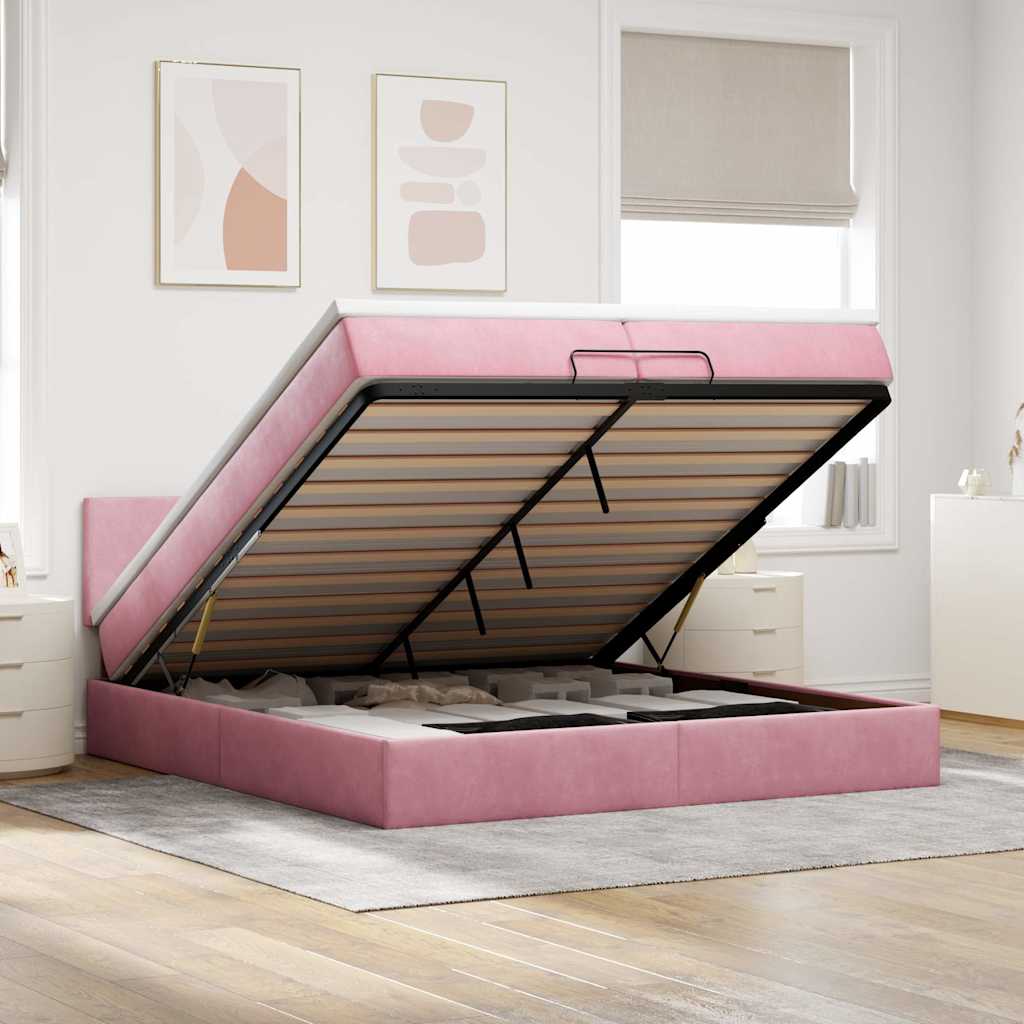 Ottoman bed met matras 200x200 cm fluweel roze is nu te koop bij PeponiXL, paradijselijk wonen!