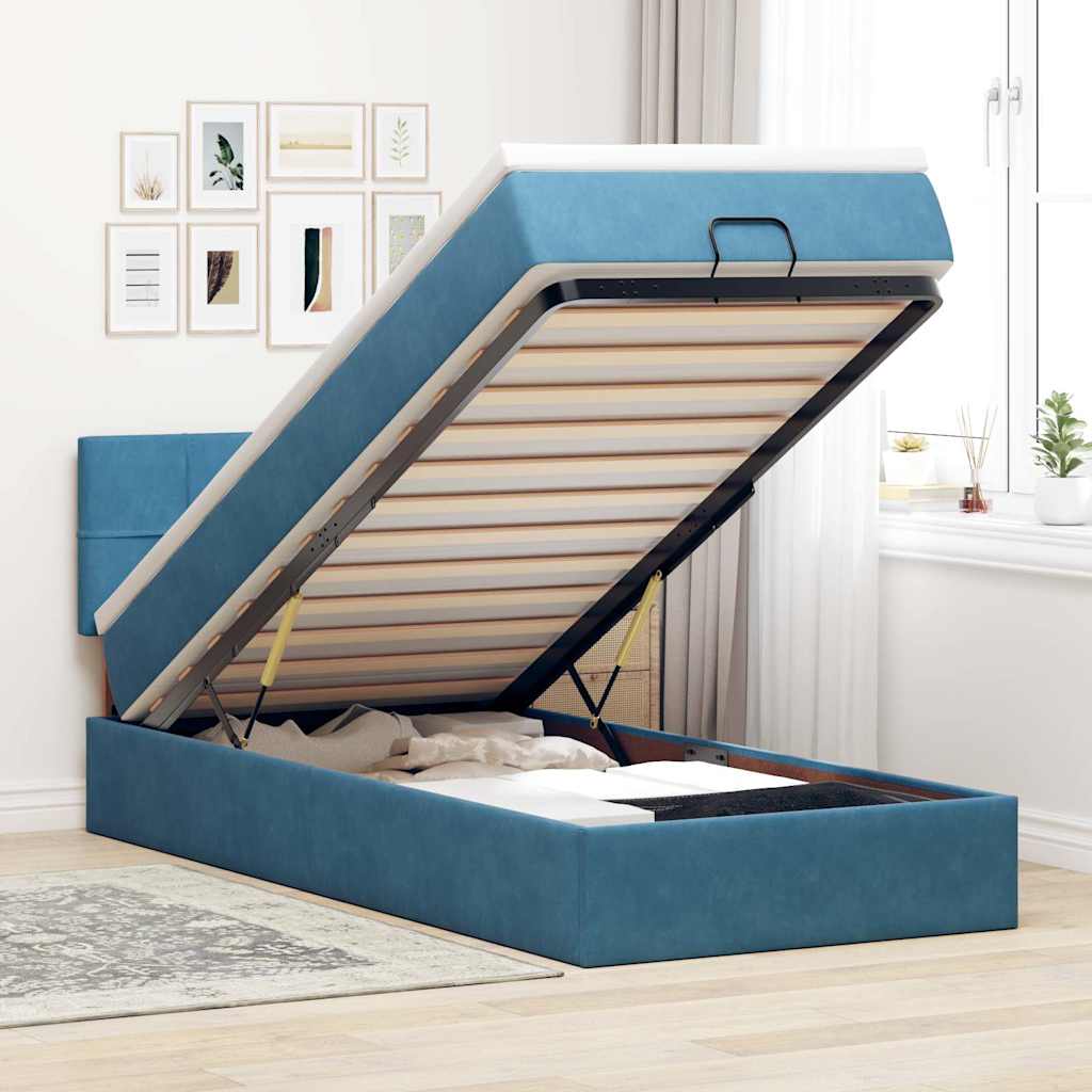 Ottoman bed met matras 90x200cm fluweel donkerblauw is nu te koop bij PeponiXL, paradijselijk wonen!