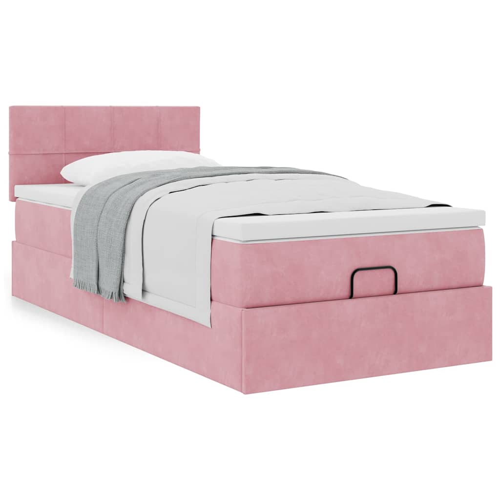 Ottoman bed met matras 100x200 cm fluweel roze is nu te koop bij PeponiXL, paradijselijk wonen!