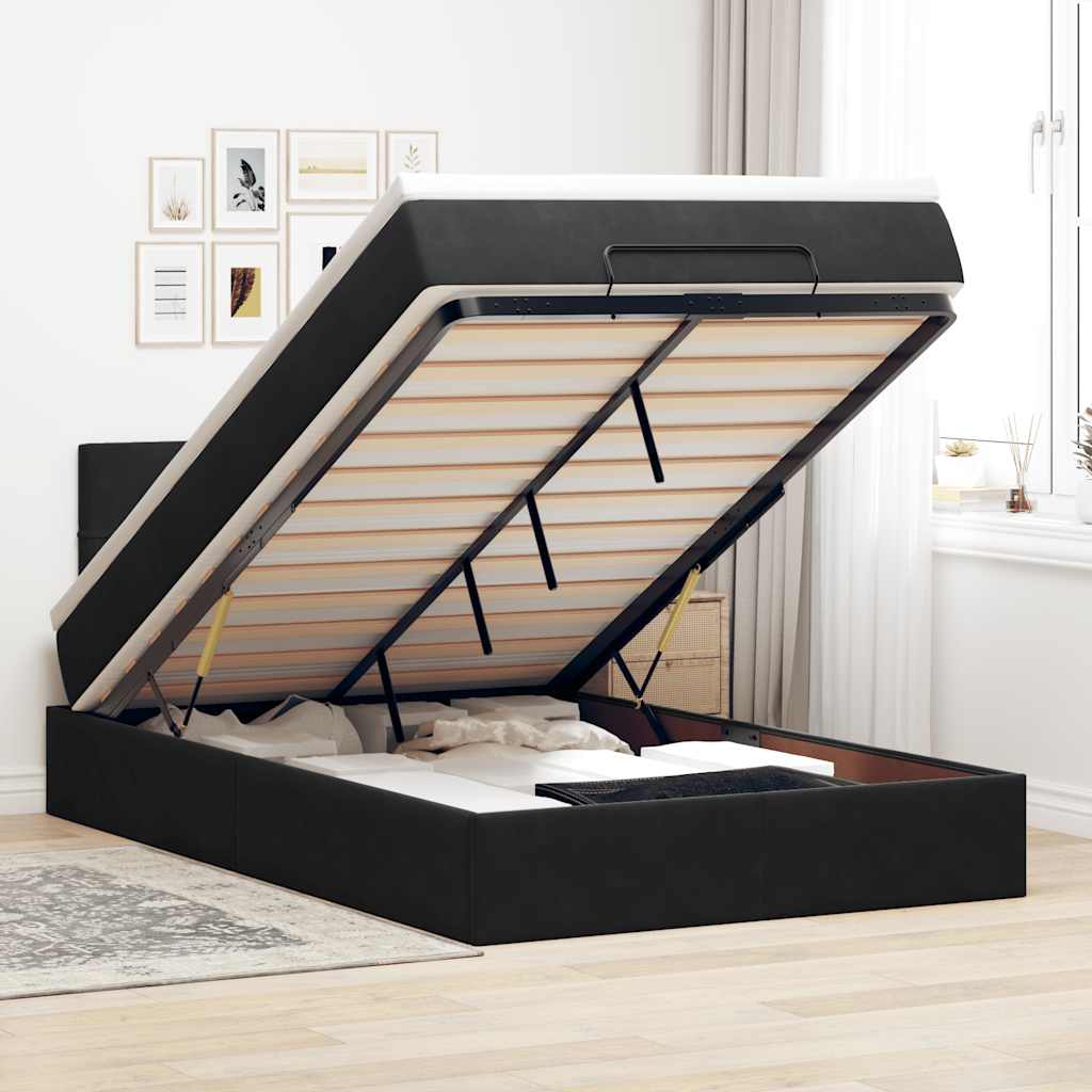 Bed poef met matras 120x190 cm fluweel zwart is nu te koop bij PeponiXL, paradijselijk wonen!