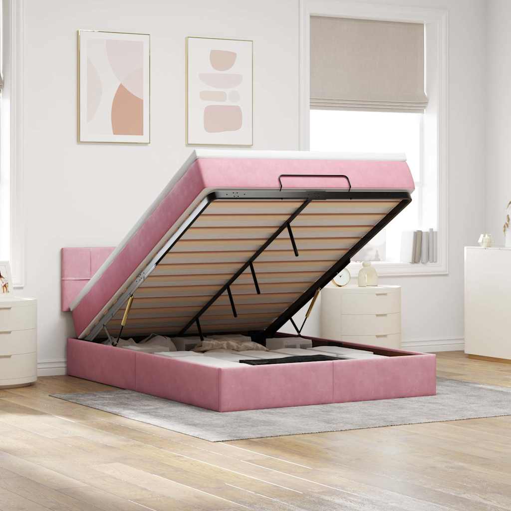 Ottoman bed met matras 140x190cm fluweel roze is nu te koop bij PeponiXL, paradijselijk wonen!