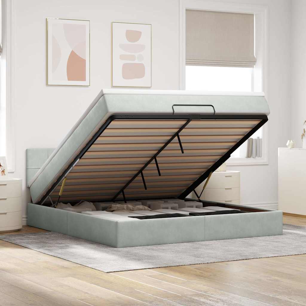 Ottoman bed met matras 160x200cm fluweel lichtgrijs is nu te koop bij PeponiXL, paradijselijk wonen!