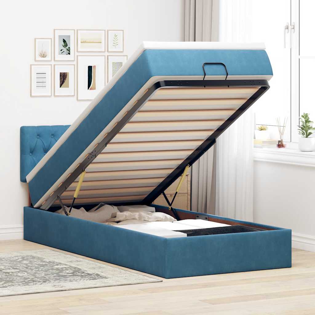 Ottoman bed met matras 100x200 cm fluweel donkerblauw is nu te koop bij PeponiXL, paradijselijk wonen!