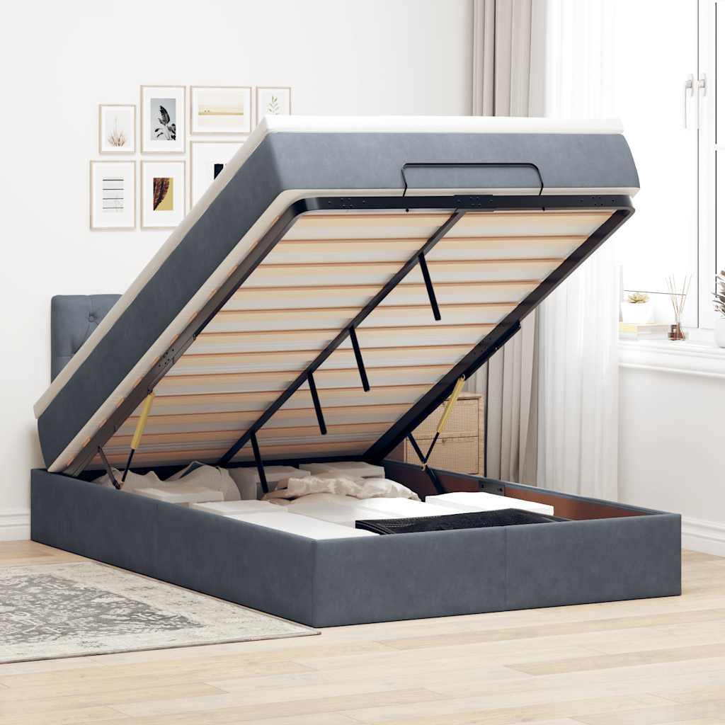 Ottoman bed met matras 120x200cm fluweel donkergrijs is nu te koop bij PeponiXL, paradijselijk wonen!