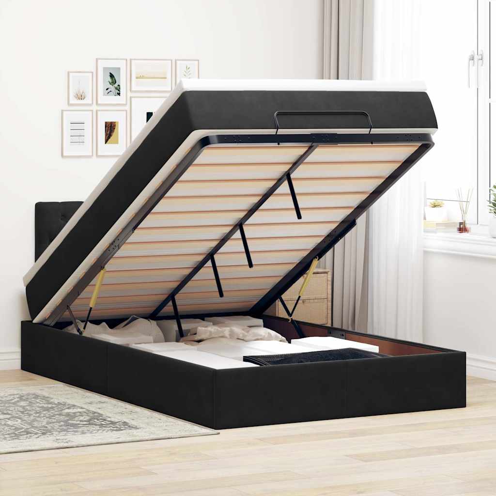 Ottoman bed met matras 120x200cm fluweel zwart is nu te koop bij PeponiXL, paradijselijk wonen!