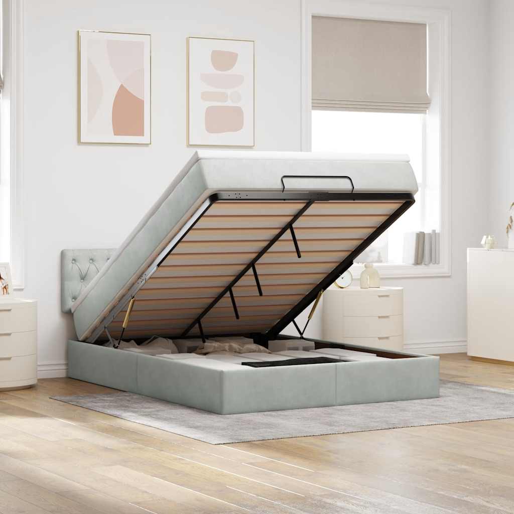 Ottoman bed met matras 140x200cm fluweel lichtgrijs is nu te koop bij PeponiXL, paradijselijk wonen!