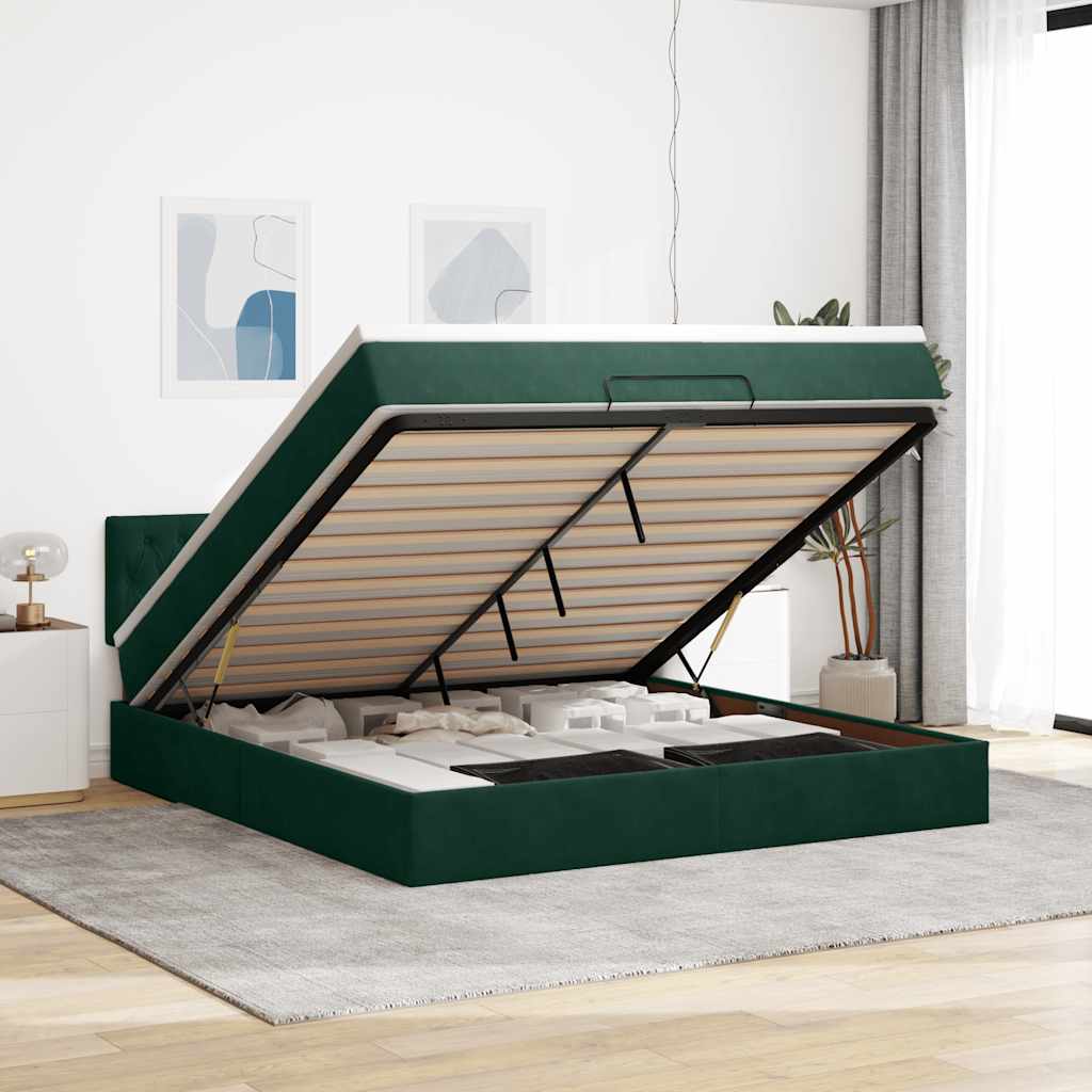 Ottoman bed met matras 180x200 cm fluweel donkergroen is nu te koop bij PeponiXL, paradijselijk wonen!