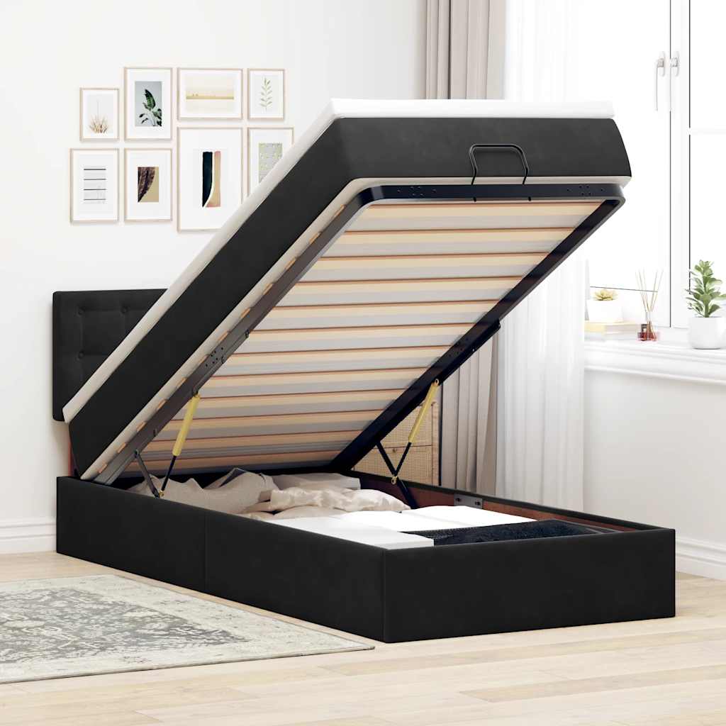 Ottoman bed met matras 90x190cm fluweel zwart is nu te koop bij PeponiXL, paradijselijk wonen!