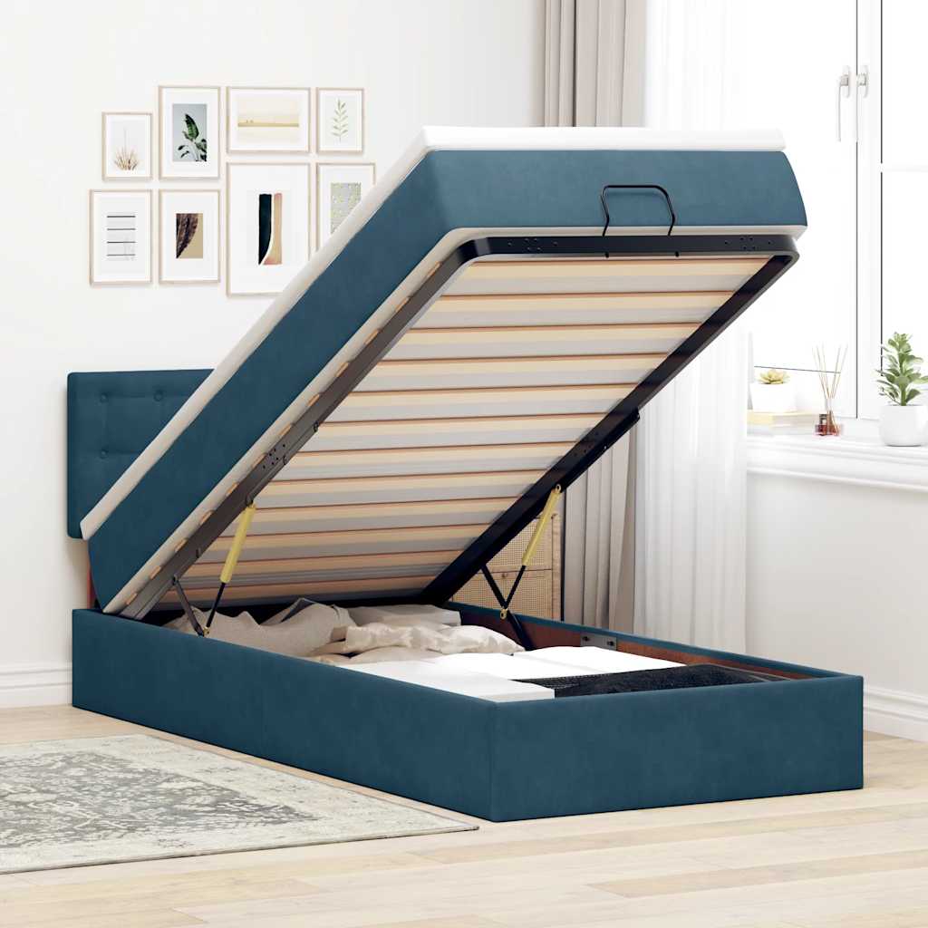 Ottoman bed met matras 90x190cm fluweel donkerblauw is nu te koop bij PeponiXL, paradijselijk wonen!