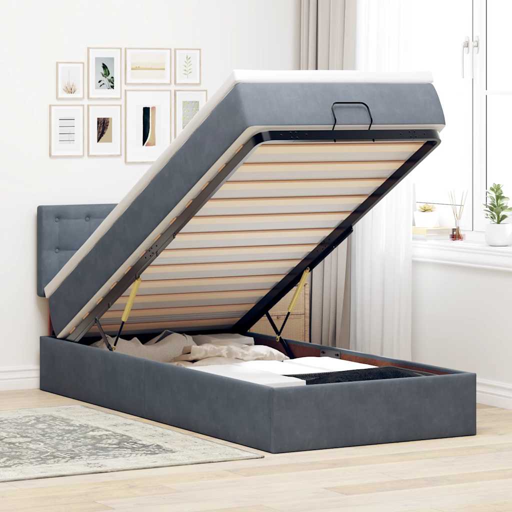 Ottoman bed met matras 100x200 cm fluweel donkergrijs is nu te koop bij PeponiXL, paradijselijk wonen!