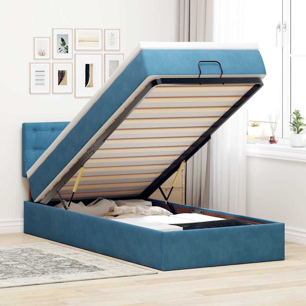 Ottoman bed met matras 100x200 cm fluweel donkerblauw is nu te koop bij PeponiXL, paradijselijk wonen!