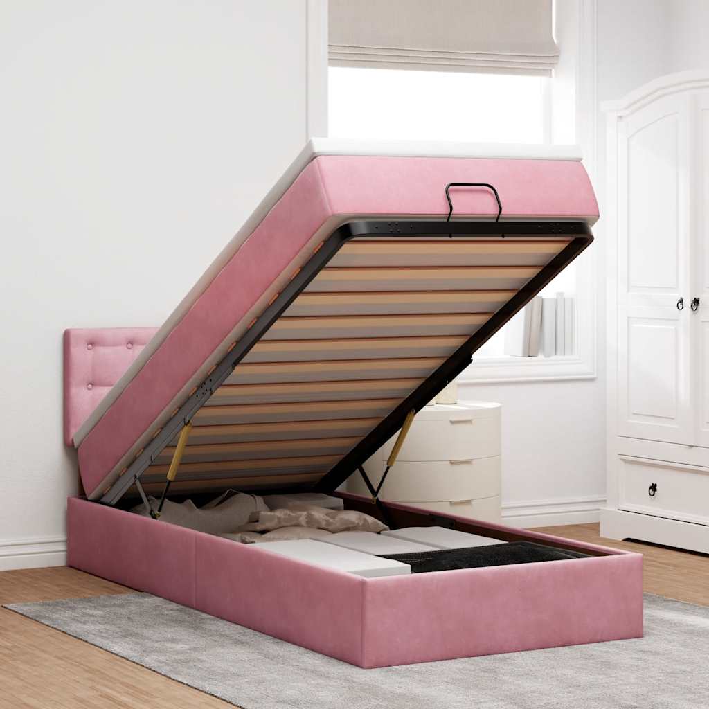 Ottoman bed met matras 100x200 cm fluweel roze is nu te koop bij PeponiXL, paradijselijk wonen!