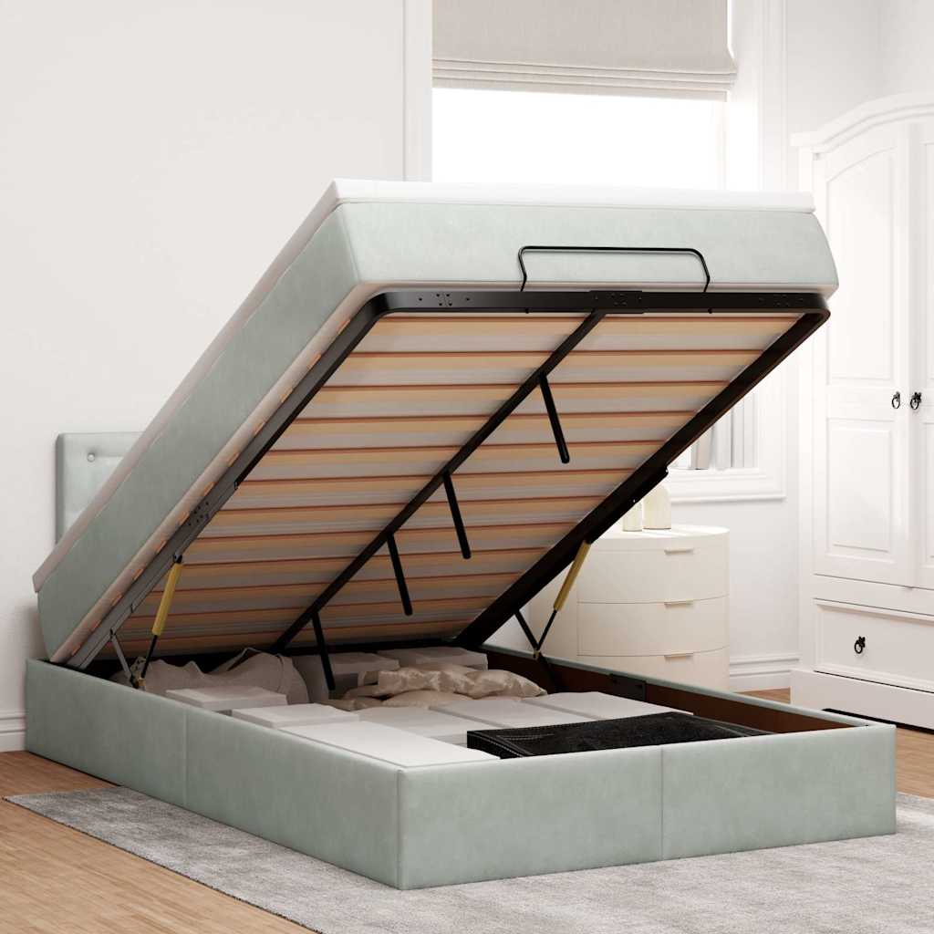 Ottoman bed met matras 120x200 cm fluweel lichtgrijs is nu te koop bij PeponiXL, paradijselijk wonen!