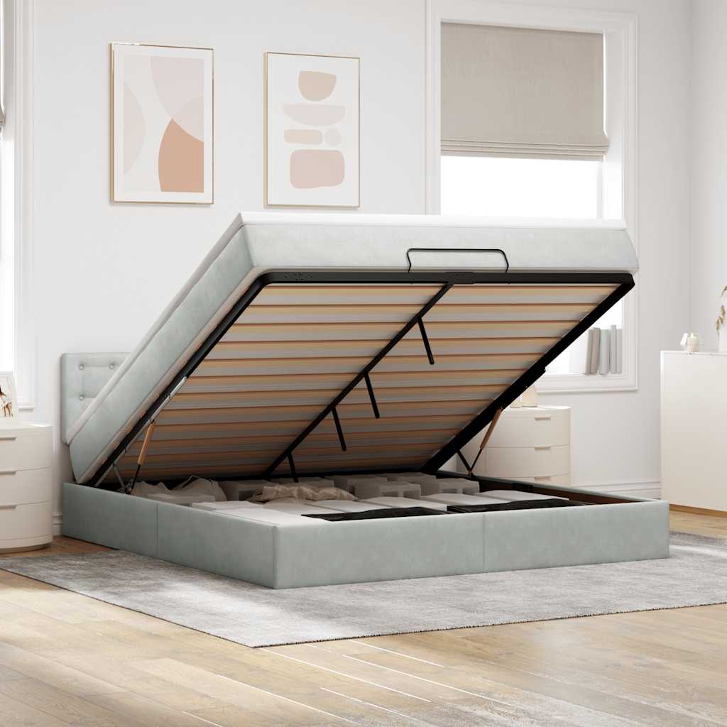 Ottoman bed met matras 160x200cm fluweel lichtgrijs is nu te koop bij PeponiXL, paradijselijk wonen!