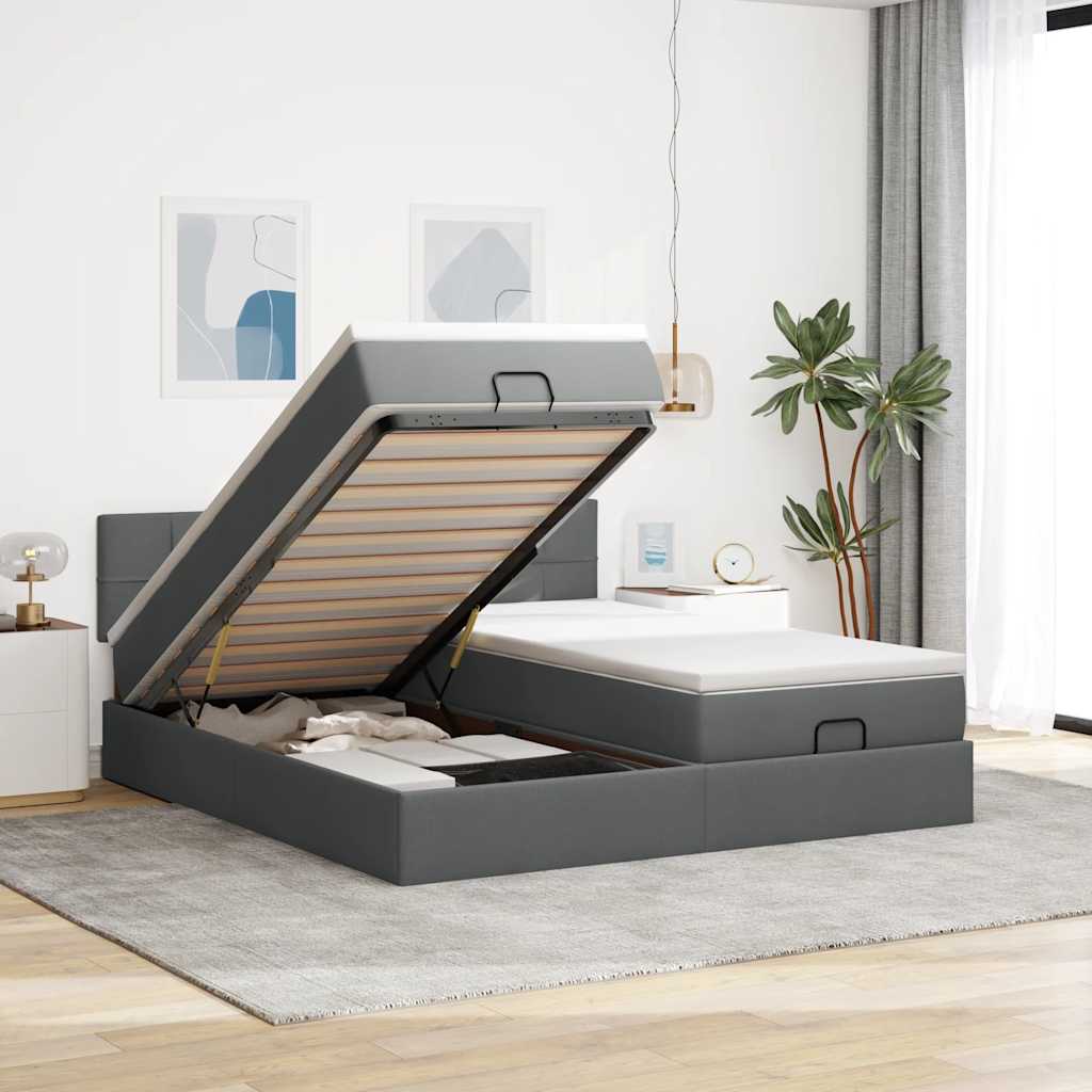 Ottoman bed met matrassen 180x200cm stof donkergrijs is nu te koop bij PeponiXL, paradijselijk wonen!