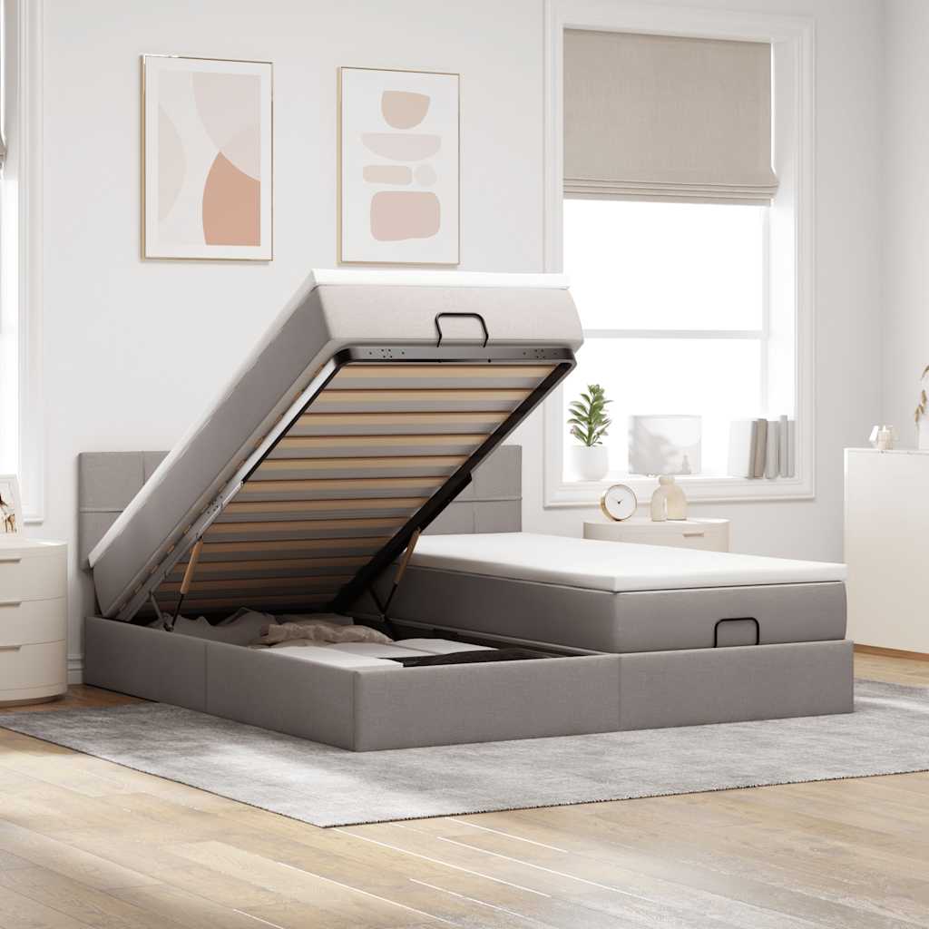 Ottoman bed met matrassen 200x200cm stof taupe is nu te koop bij PeponiXL, paradijselijk wonen!