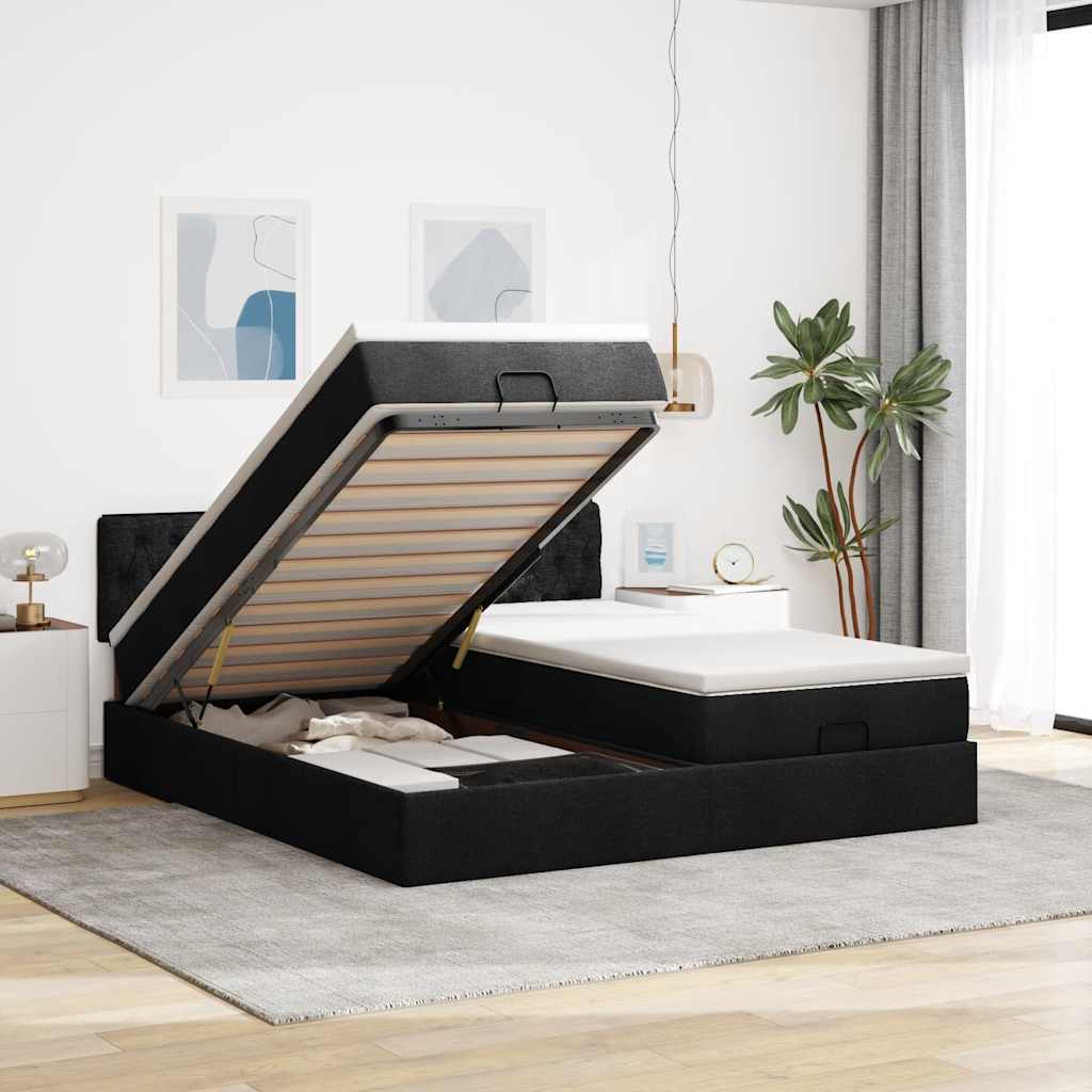 Ottoman bed met matrassen 180x200cm stof zwart is nu te koop bij PeponiXL, paradijselijk wonen!