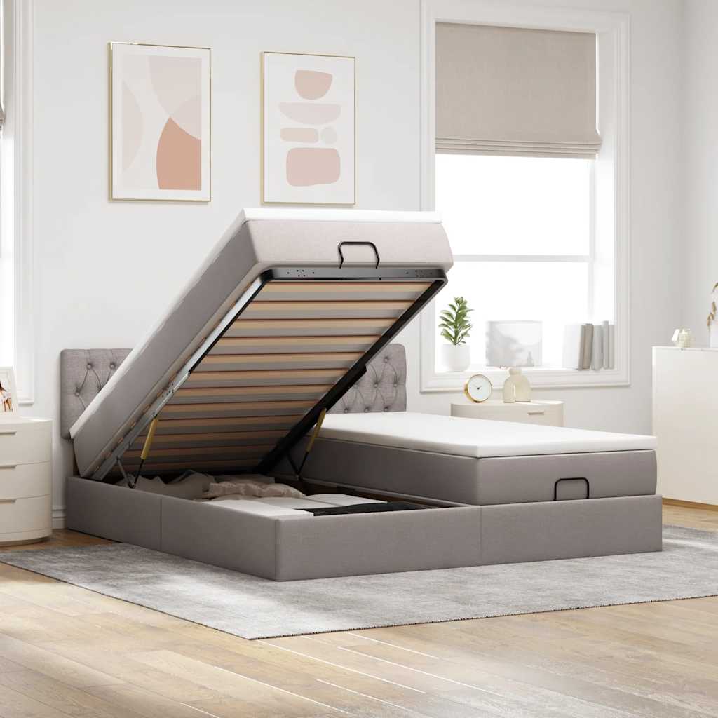 Ottoman bed met matrassen 200x200cm stof taupe is nu te koop bij PeponiXL, paradijselijk wonen!