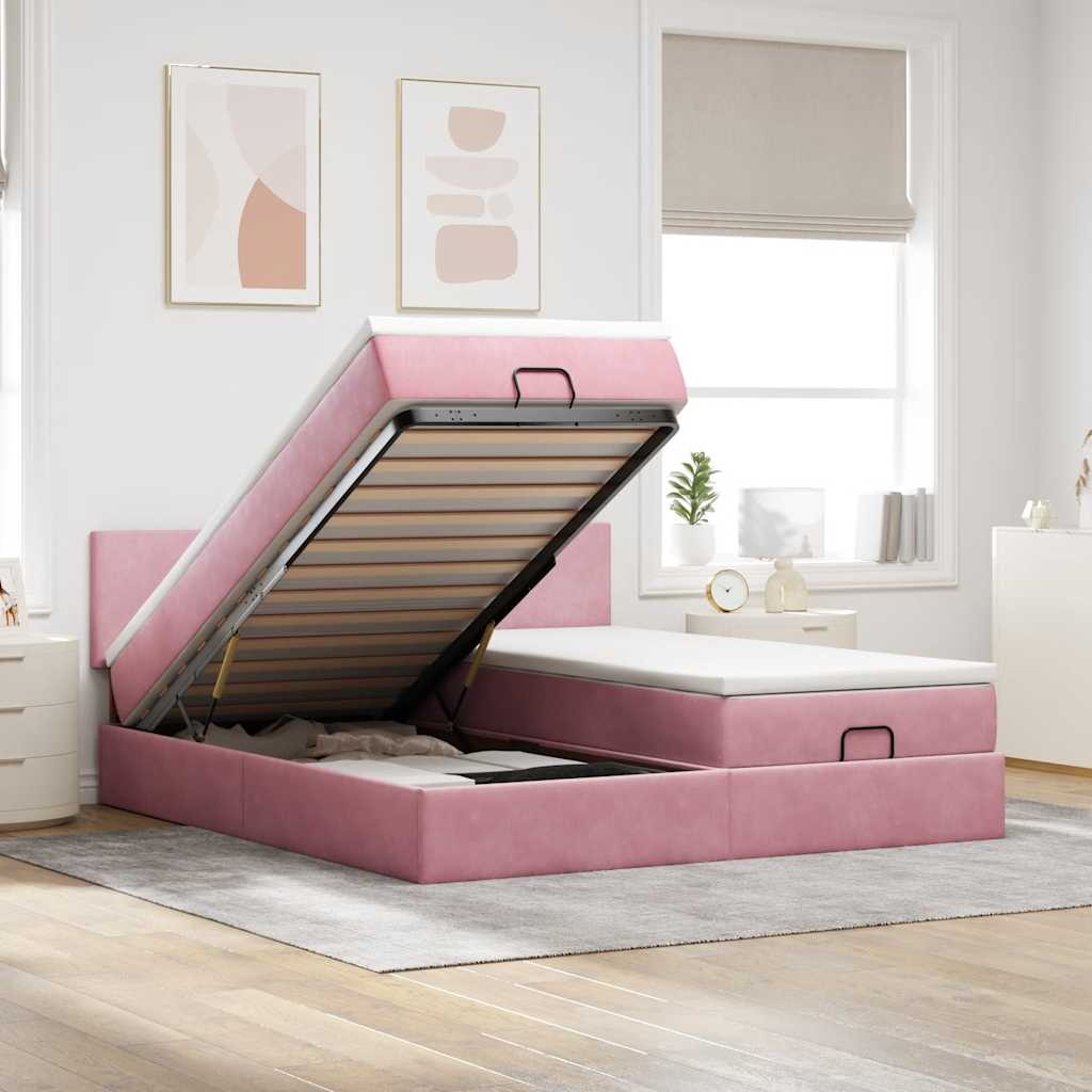 Ottoman bed met matrassen 180x200cm fluweel roze is nu te koop bij PeponiXL, paradijselijk wonen!