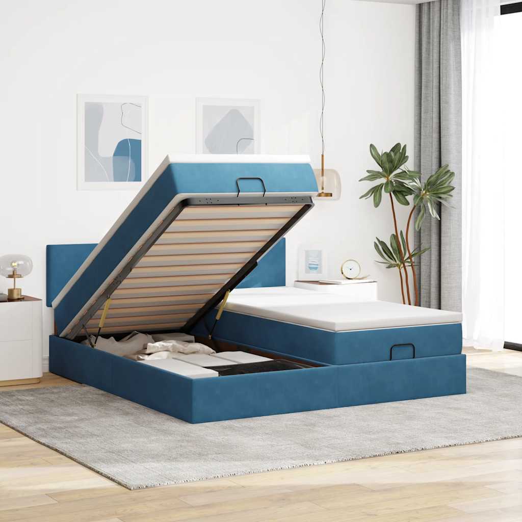 Ottoman bed met matrassen 200x200cm fluweel donkerblauw is nu te koop bij PeponiXL, paradijselijk wonen!