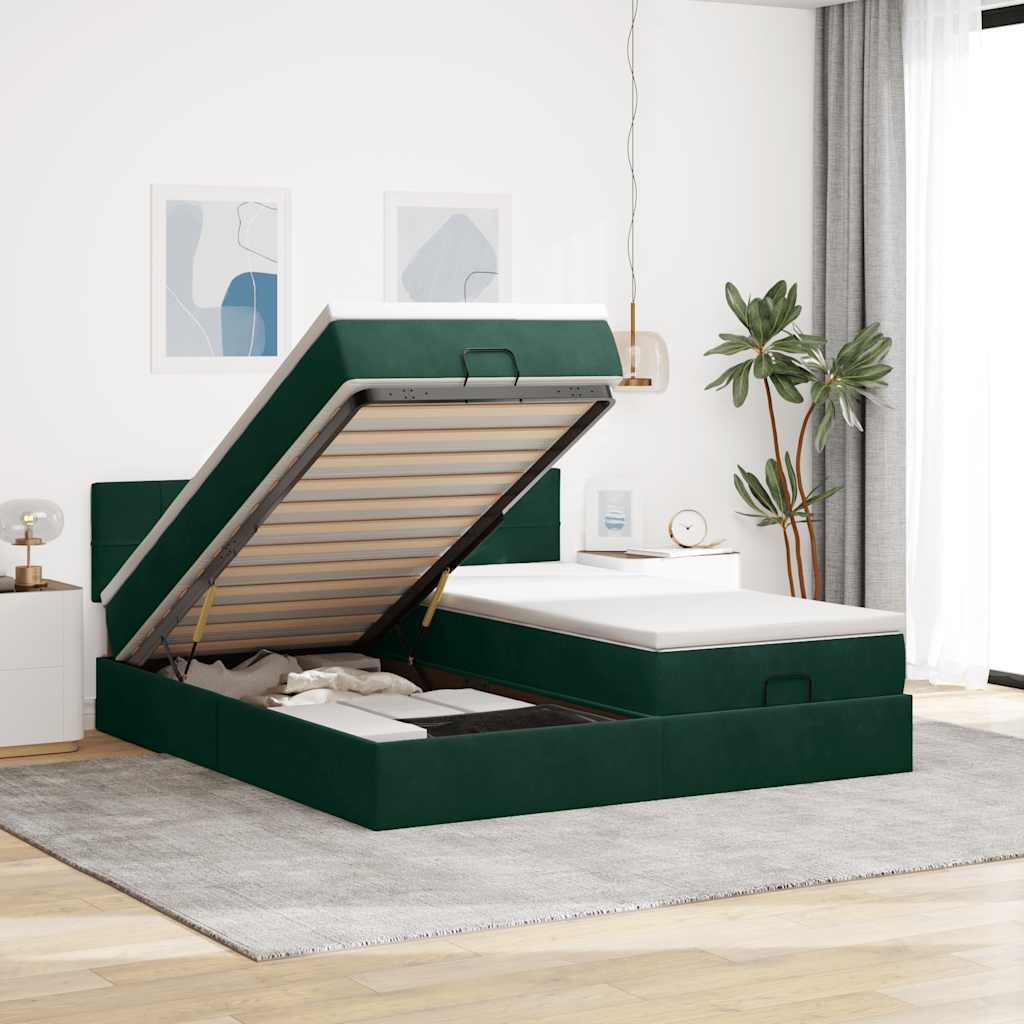Ottoman bed met matrassen 200x200cm fluweel donkergroen is nu te koop bij PeponiXL, paradijselijk wonen!