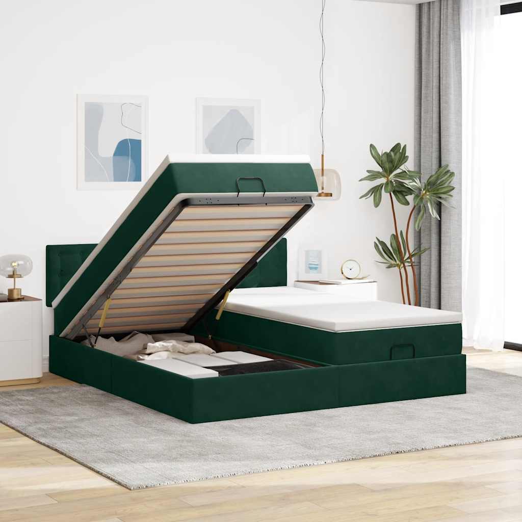 Ottoman bed met matrassen 200x200cm fluweel donkergroen is nu te koop bij PeponiXL, paradijselijk wonen!