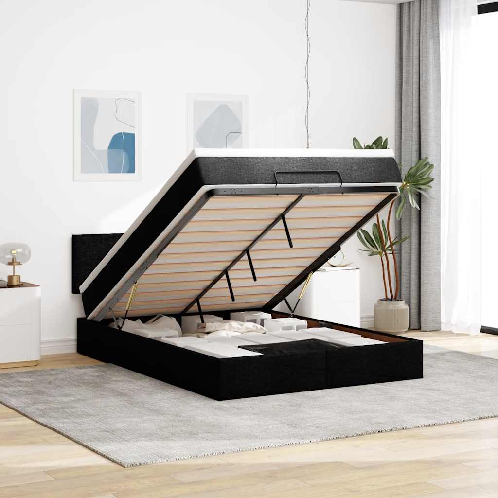 Bed poef met matras en LED's 140x200 cm stof zwart is nu te koop bij PeponiXL, paradijselijk wonen!