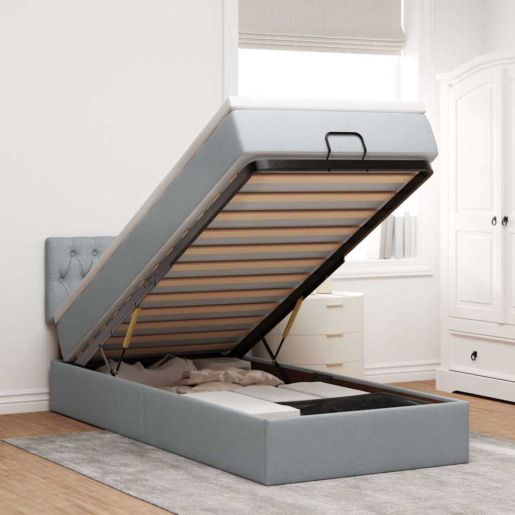 Bed poef met matras en LED's stof 80x200 cm lichtgrijs is nu te koop bij PeponiXL, paradijselijk wonen!