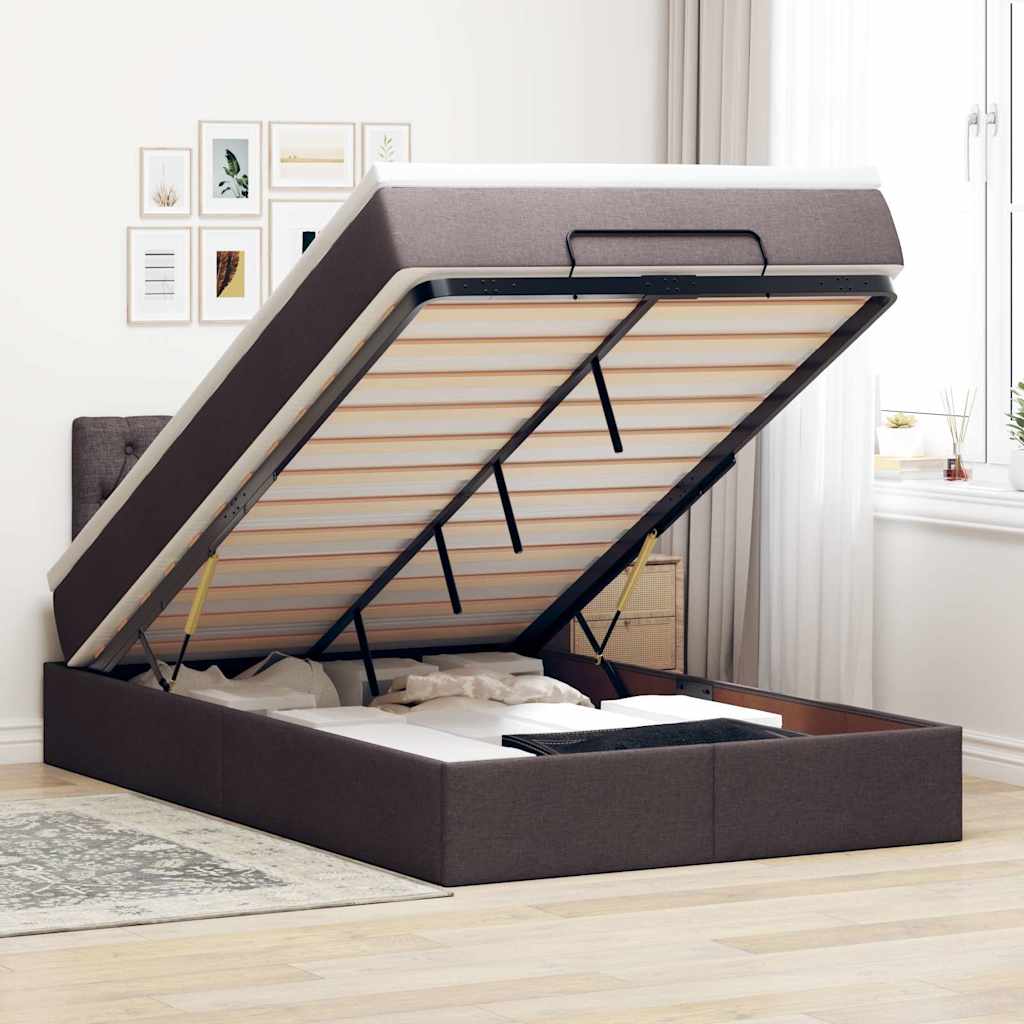 Ottoman bed met matras en LED's 120x200 cm stof donkerbruin is nu te koop bij PeponiXL, paradijselijk wonen!