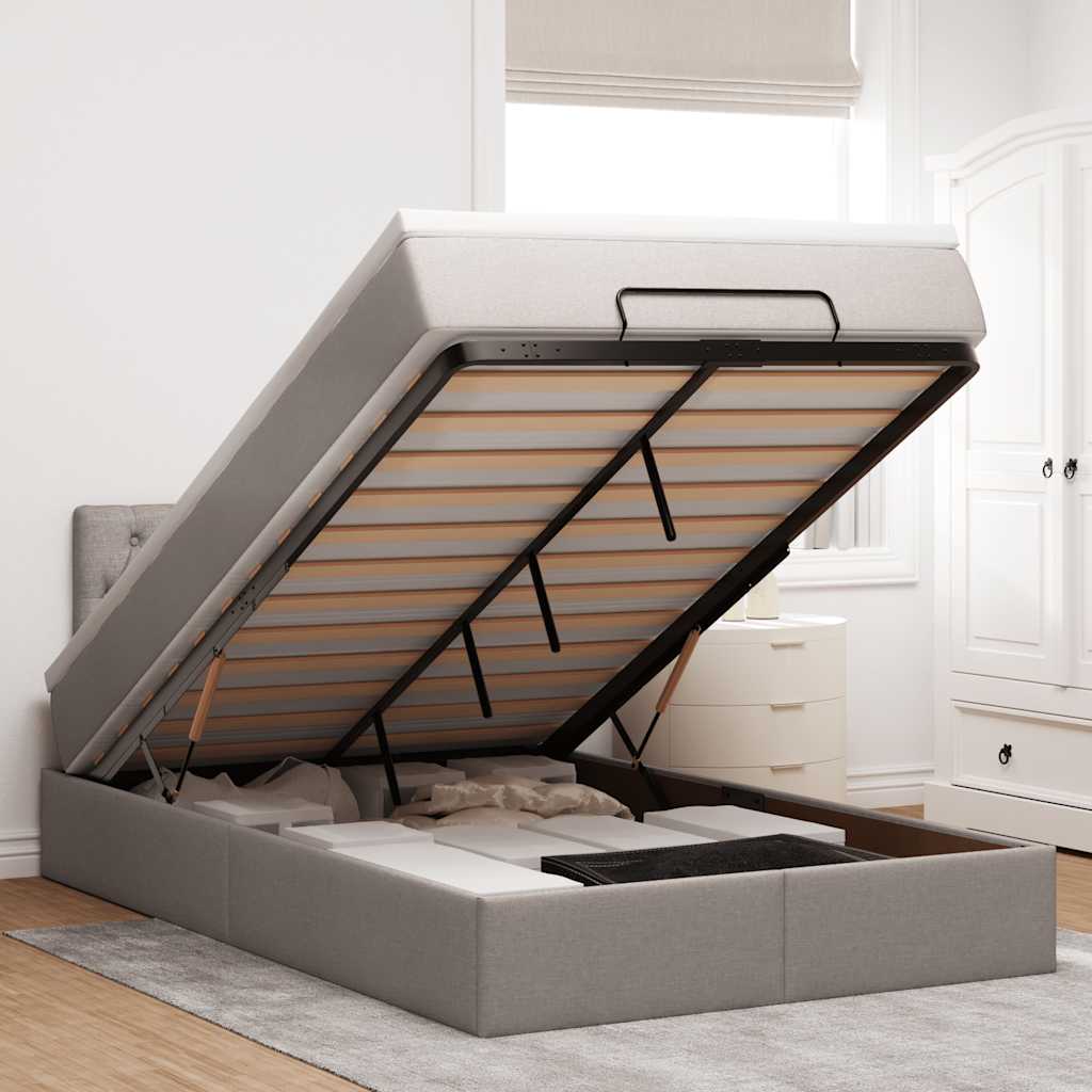 Ottoman bed met matras en LED's 120x200cm stof taupe is nu te koop bij PeponiXL, paradijselijk wonen!