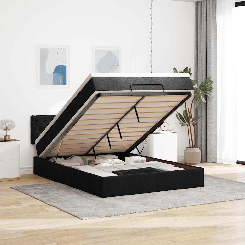 Bed poef met matras en LED's 140x200 cm stof zwart is nu te koop bij PeponiXL, paradijselijk wonen!