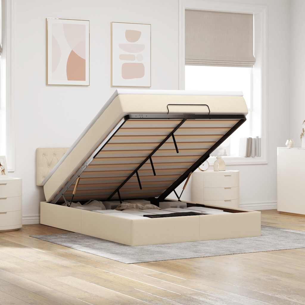 Bed poef met matras en LED's 140x200 cm stof crèmekleurig is nu te koop bij PeponiXL, paradijselijk wonen!