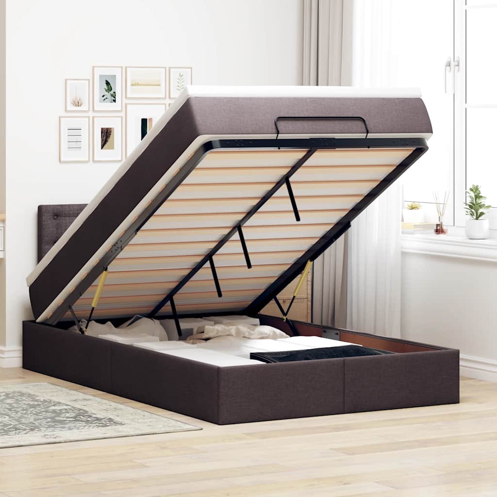 vidaXL Ottoman bed met matras en LED's 120x200 cm stof donkerbruin