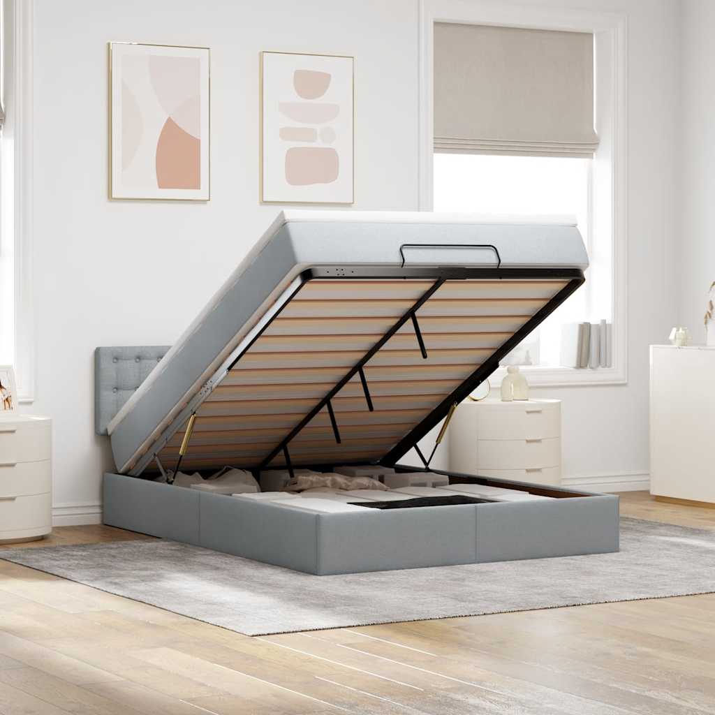 Bed poef met matras en LED's stof 140x190 cm lichtgrijs is nu te koop bij PeponiXL, paradijselijk wonen!